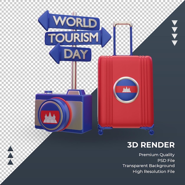 3d tourism day Cambodia flag rendering front view