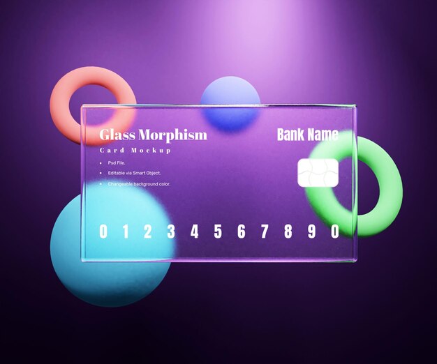 PSD 3d transparent credit card mockup with glass morphism effect or bank card mockup with glass effect