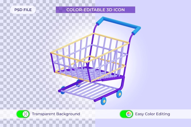 3d trolley shopping cart isolated cartoon icon design