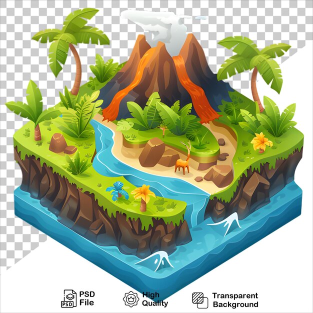 PSD 3d tropical island with waterfall isolated on transparent background