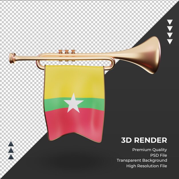 PSD 3d trumpet myanmar flag rendering front view