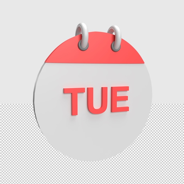 3D Tuesday Calendar Rendered object illustration