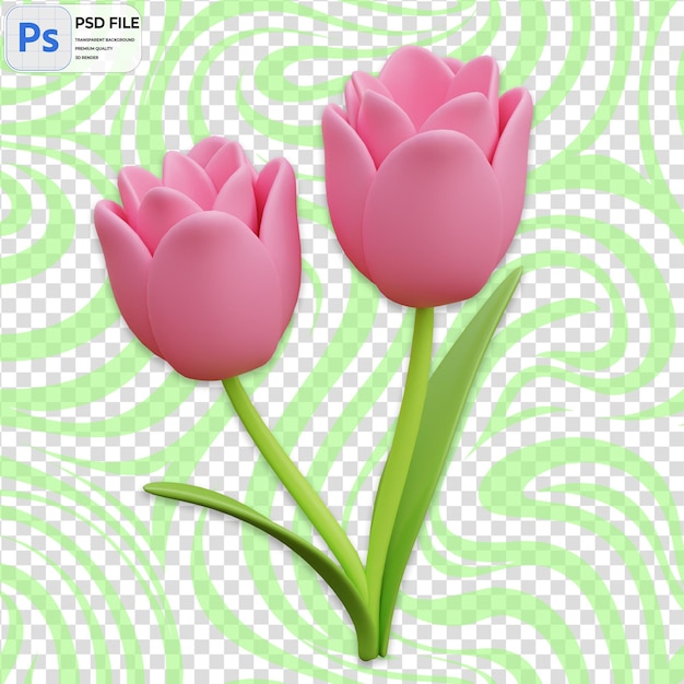 3D Tulip Flower Icon Isolated PNG Illustration PSD Template