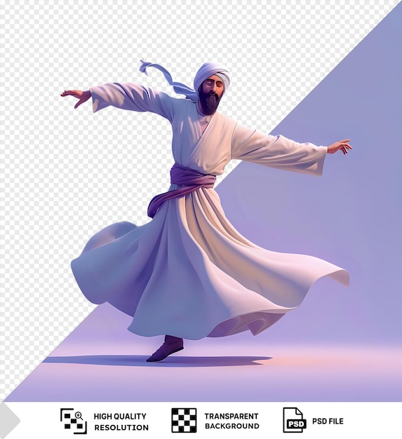 PSD 3d turkish cartoon whirling dervish spinning in a trance like state