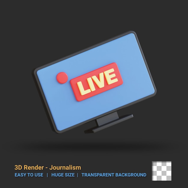 3d TV Live icon illustration with transparent background