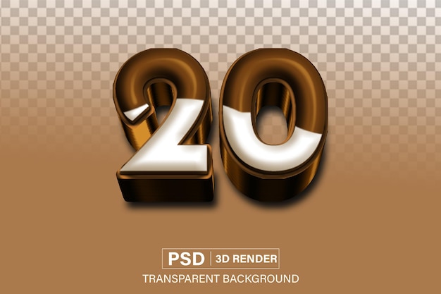 PSD 3d twenty number 20 milk chocolate isolated on transparent background