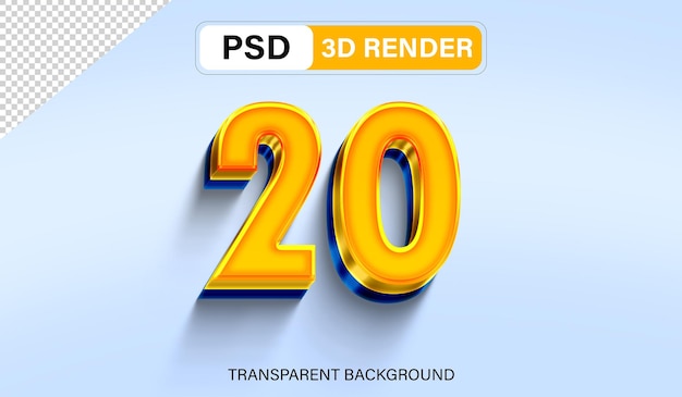 PSD 3d twenty number 20 orange gradient isolated on transparent background