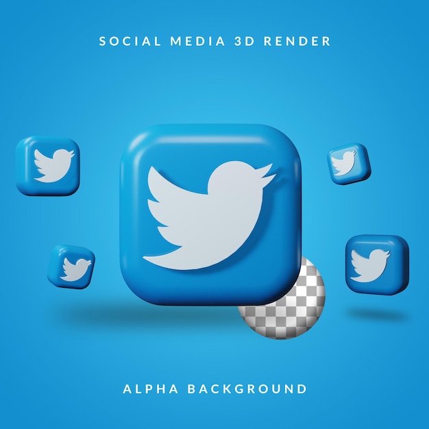 3D Twitter application logo with alpha background