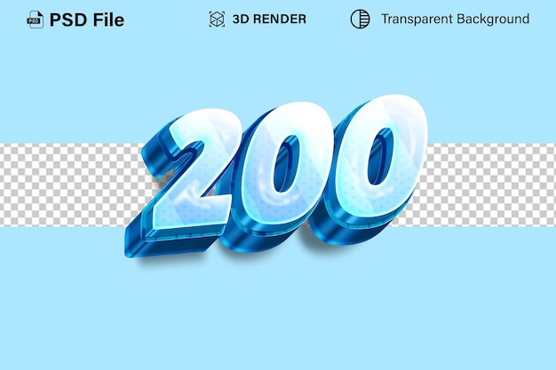 PSD 3d two hundred number 200 metallic snow effect isolated on transparent background