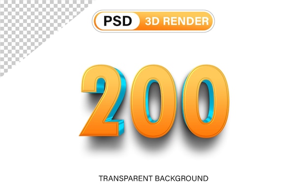 PSD 3d two hundred number 200 orange gradient with blue isolated on transparent background