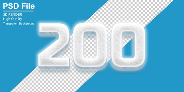 PSD 3d two hundred number 200 snow isolated on transparent background