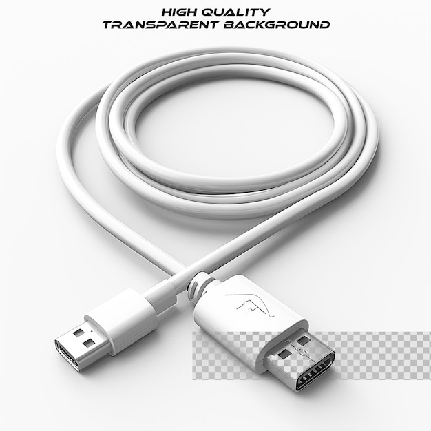 A 3D USB cable on transparent background