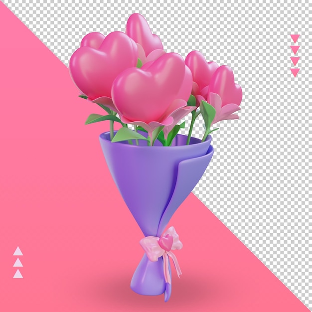 3d Valentine day Bucket Flower icon rendering left view