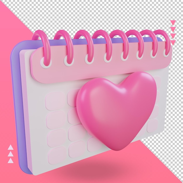 3d Valentine day Calendar Love icon rendering left view