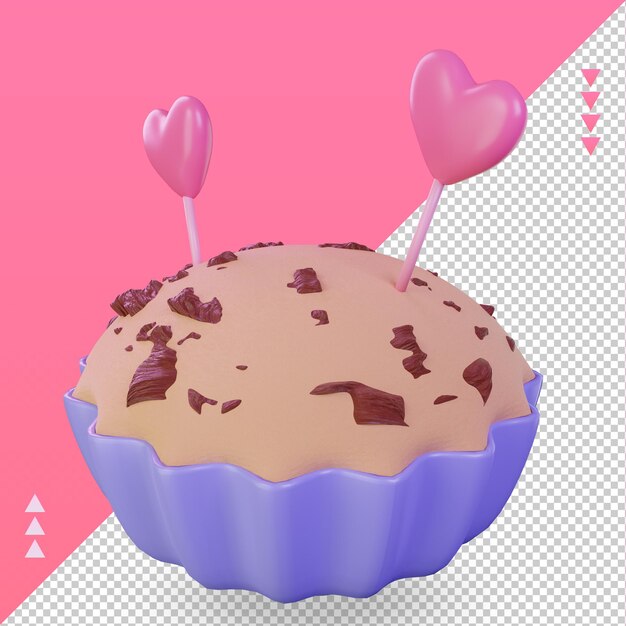 PSD 3d valentine day cupcake icon rendering right view