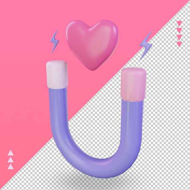 3d Valentine day Magnet Love icon rendering right view