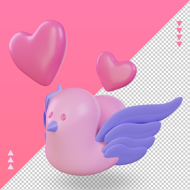 3d Valentine day Peace bird icon rendering right view