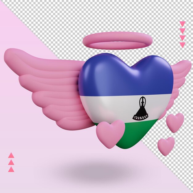 3d valentine love Lesotho flag rendering left view