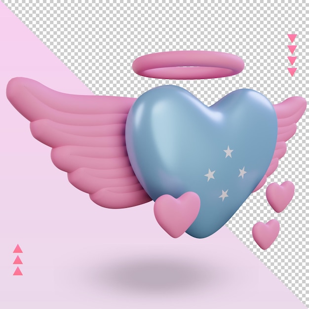 3d valentine love Micronesia flag rendering left view