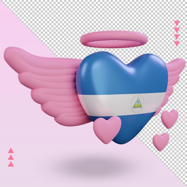 3d valentine love Nicaragua flag rendering left view