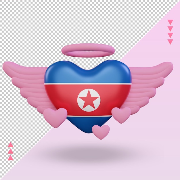 PSD 3d valentine love north korea flag rendering front view