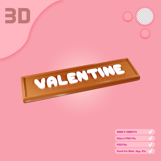 3D Valentine's Day Chocolate Bar With Transparent Background