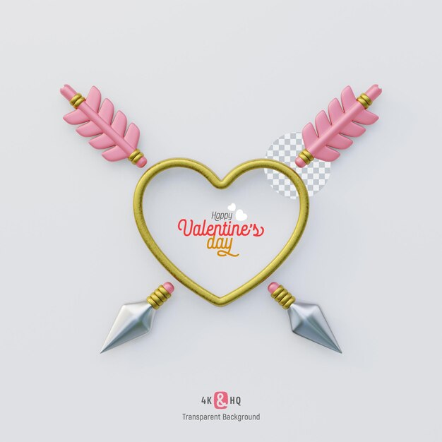 PSD 3d valentines day heart with arrow illustration isolated