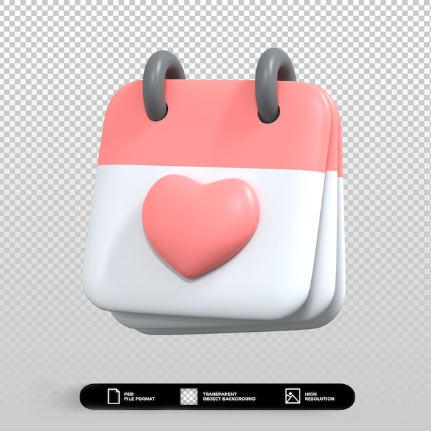 3D valentines day with open calendar icon illustration isolated