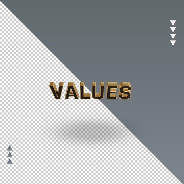 3d Values black gold text rendering Top view