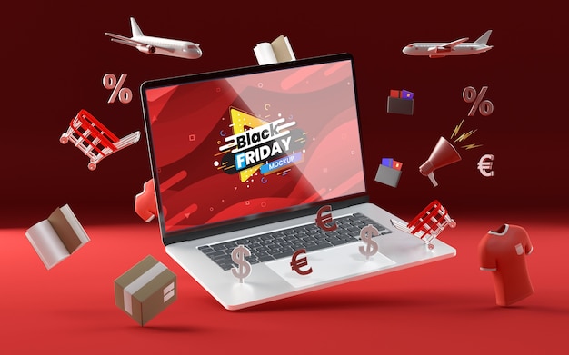 PSD 3d various sale objects mock-up red background