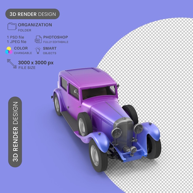 3D vintage sedan front angle purple Gradient Car