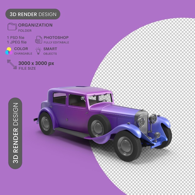 3D vintage sedan right angle purple Gradient Car