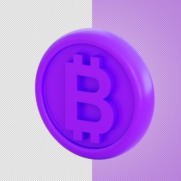 3d violet coin with bitcoin sign. Investment, money growth, banking, payment, business and finance