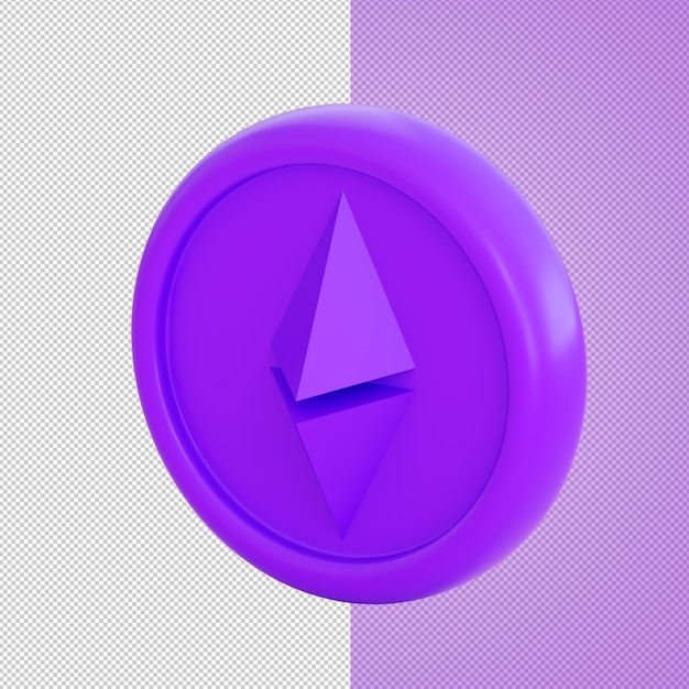 3d violet coin with ethereum sign. Investment, money growth, banking, payment, business and finance