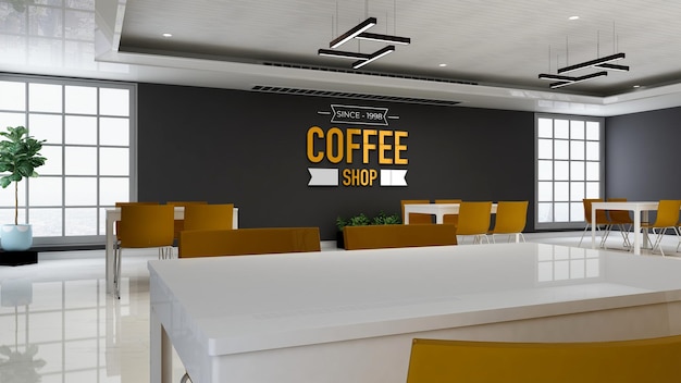 3d wall logo mockup of cafe or bar room with street food