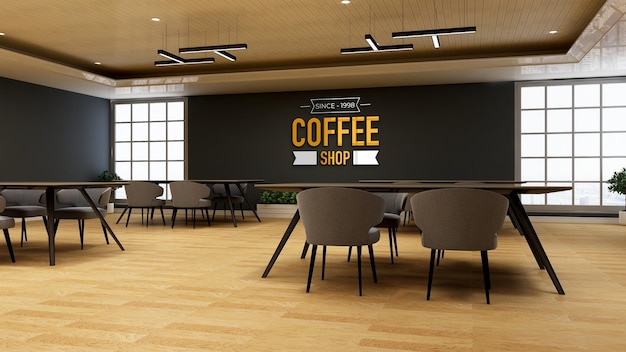 3d wall logo mockup in the cafe or restaurant with table and chair