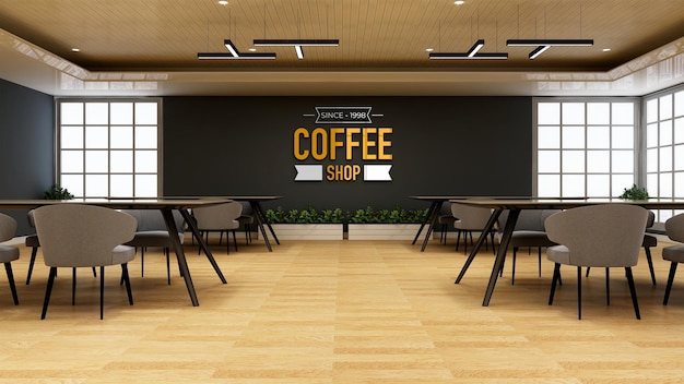 3d wall logo mockup in the cafe or restaurant with table and chair