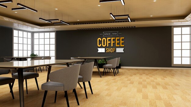 3d wall logo mockup in the cafe or restaurant with table and chair