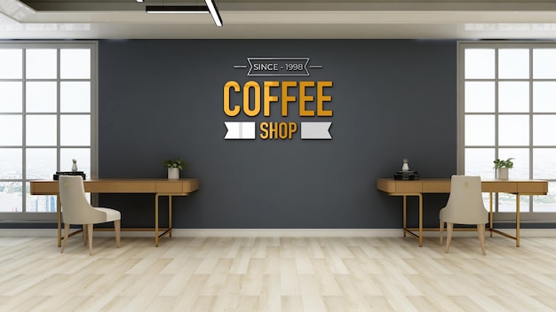 3d wall logo mockup in the coffee shop or restaurant