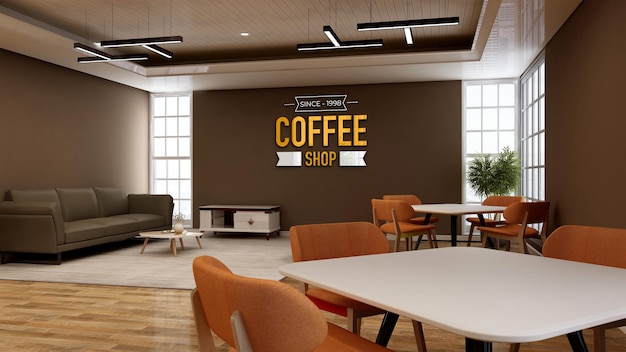 3d wall logo mockup in the coffee shop with sofa