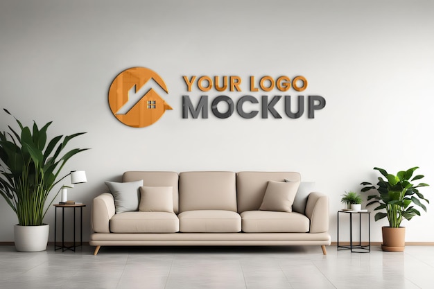 3d wall logo mockup in living room