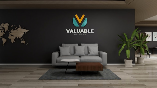 3d wall logo mockup in the office lobby waiting room