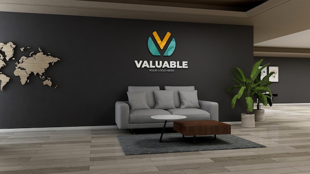 3d wall logo mockup in the office lobby waiting room