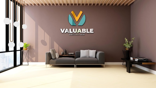 3d wall logo mockup in the office lobby waiting room