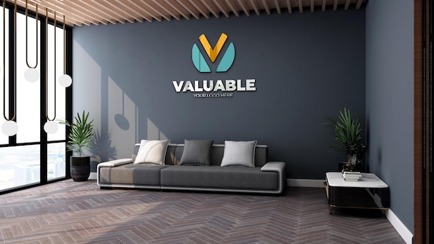 3d wall logo mockup in the office lobby waiting room