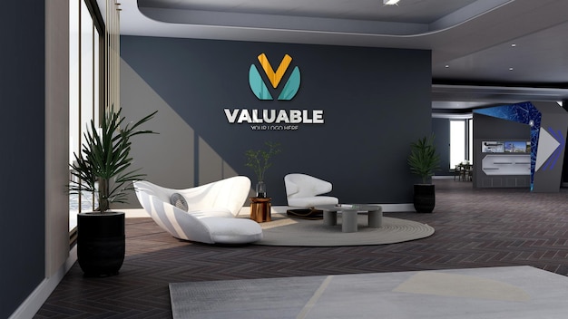 3d wall logo mockup in the office lobby waiting room