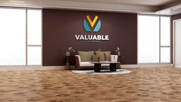 3d wall logo mockup in the office lobby waiting room