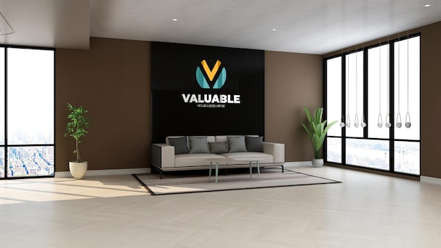 3d wall logo mockup in the office lobby waiting room