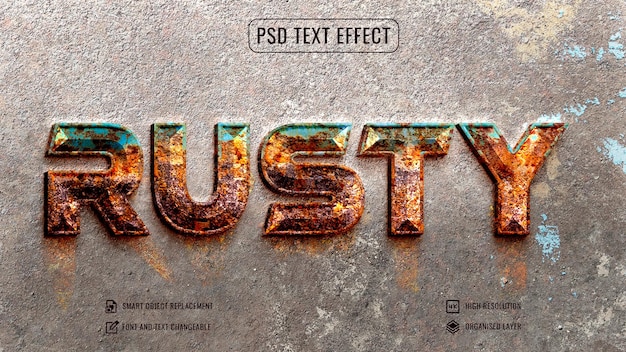 PSD 3d wall sign rusty metal logo mockup text effect psd template