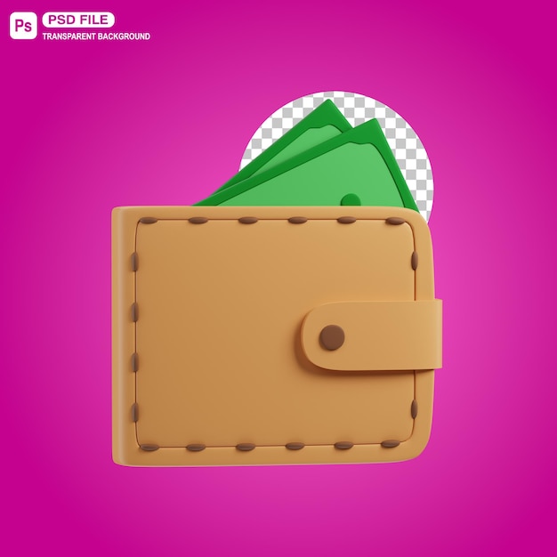 3D Wallet and Money Illustration